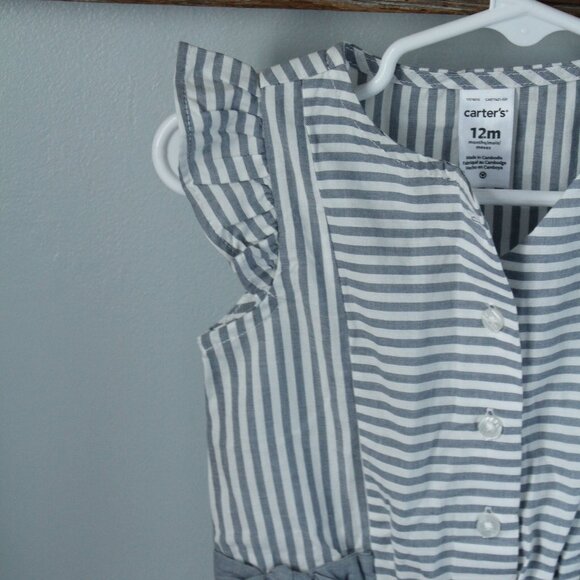 Carter's Size 12M Romper Blue Stripe Linen - Picture 2 of 3